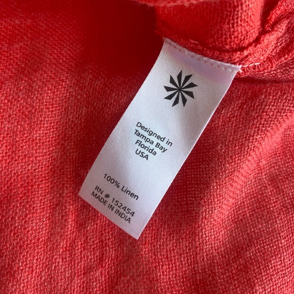 Kyla Seo 100% Linen Button Down Sleeveless Top Orange Red Large Back Embroidery‎ - Picture 9 of 10